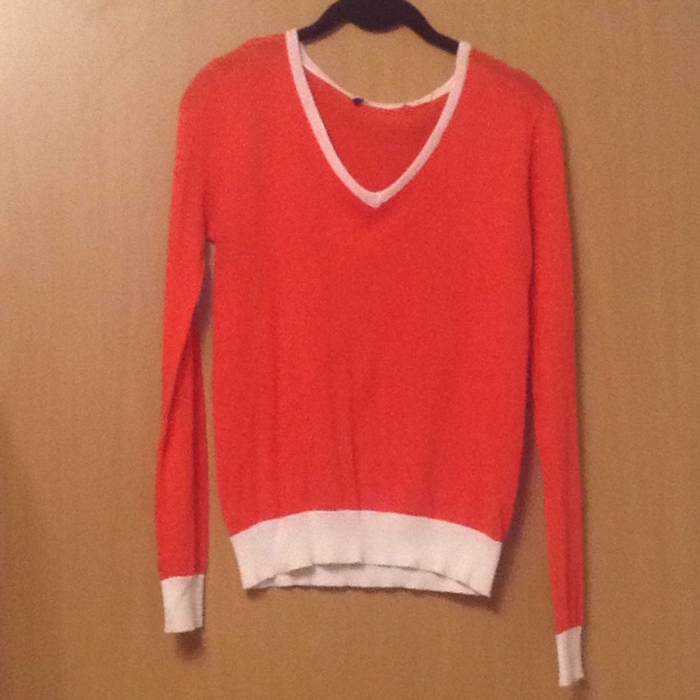 Sheer Orange Varsity Knit Sweater